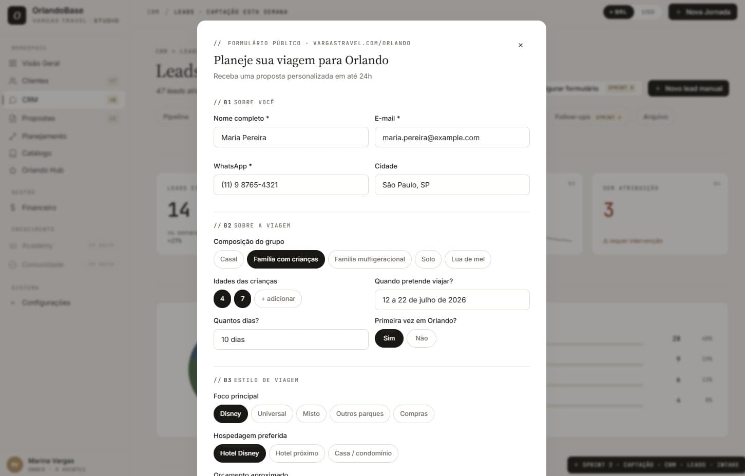 SaaS — formulário público de captação